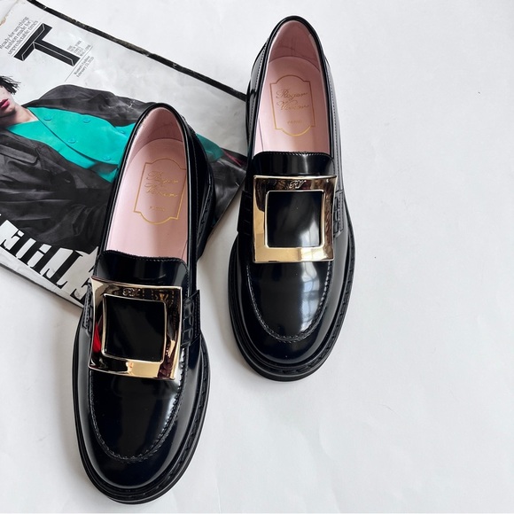 Roger Vivier Viv' Rangers Black Patent Leather Women’s  Loafers Size 39 US 9 - Picture 1 of 15